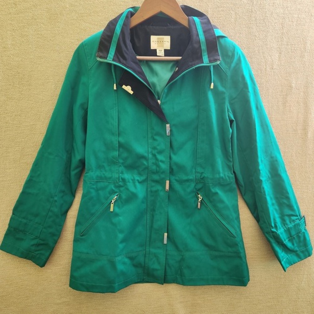 Gallery Petite Womens Emerald Green Hooded Rain Jacket‎ Zip Up Anorak PP V10183